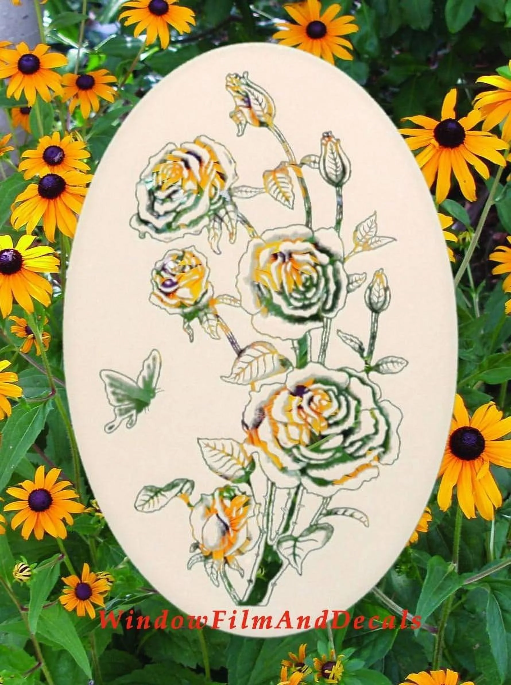 Roses Etched Window Decal Vinyl Glass Cling - 15