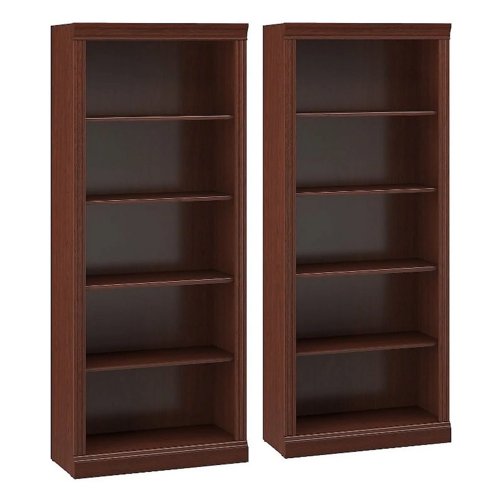 Pemberly Row Tall 5 Shelf Bookcase Set of 2 in Harvest Cherry - Engineered Wood