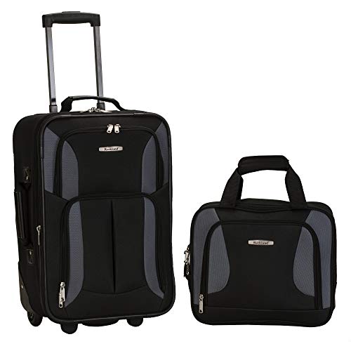 Rockland Fashion Softside Upright Luggage Set, Expandable, Kensington, Black and White, 2-Piece(14/19)