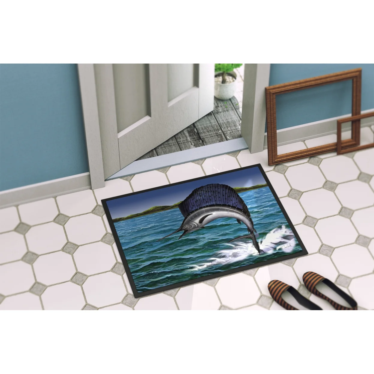 Carolines Treasures PTW2037JMAT Blue Marlin Door Mat, Indoor Rug or Outdoor Welcome Mat 24x36 Doormat , 36