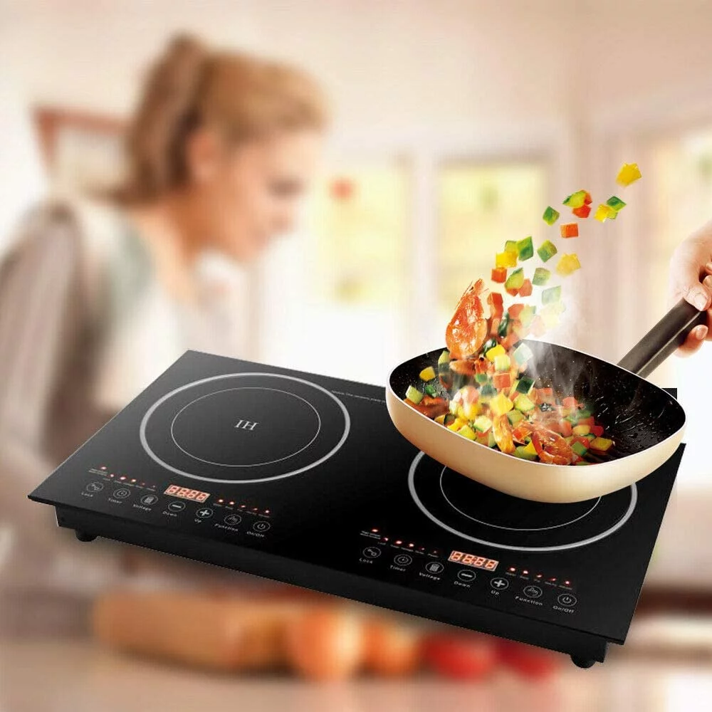 CNCEST Double Induction Cooker Cooktop Digital Double Countertop Burner 8 Gear Firepower