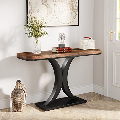 Industrial Entryway Console Table, Compact Foyer Hallway Accent Table for Small Space