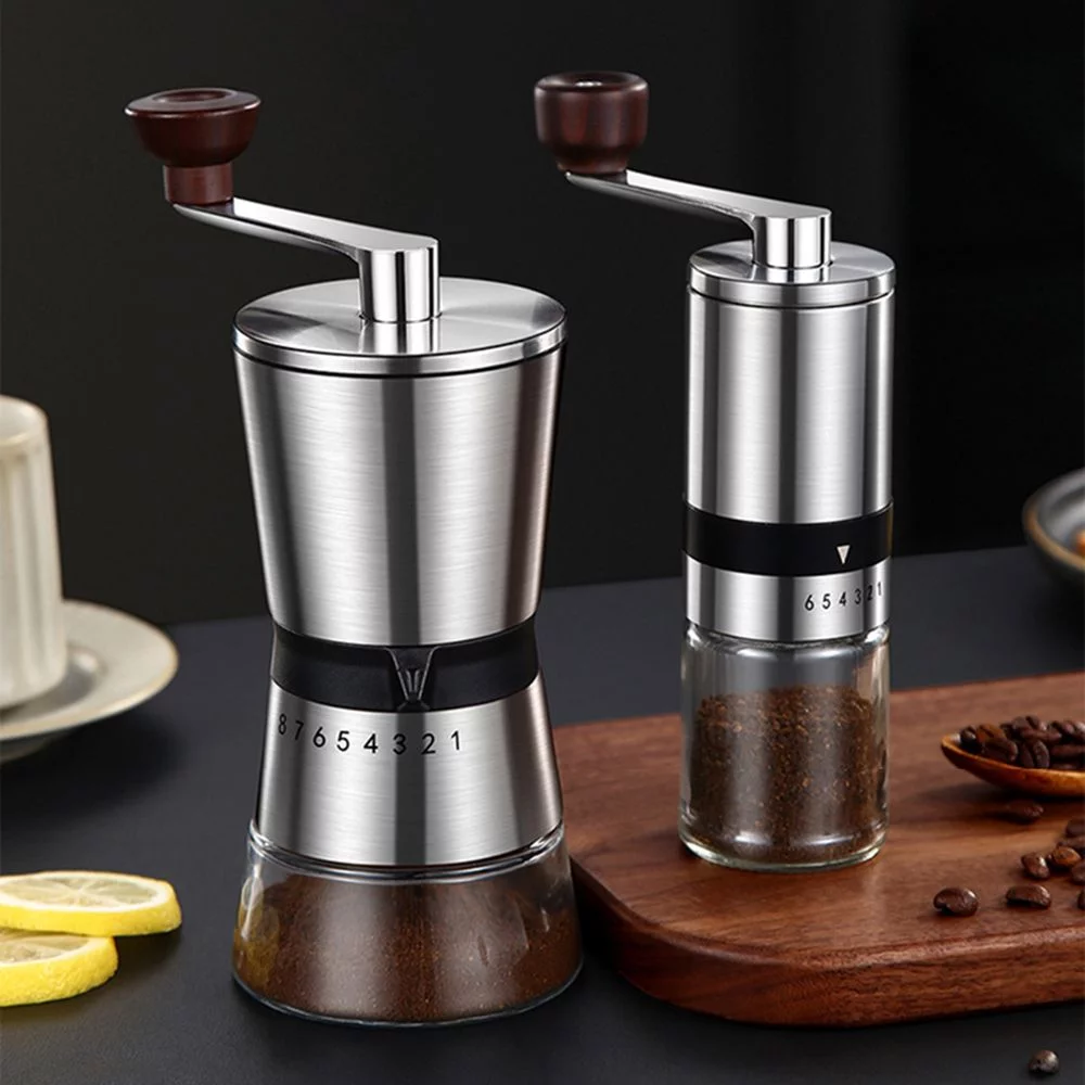 Handmade Spice with Ceramic Burrs Espresso Manual Coffee Grinder Stainless Steel 6/8 Gears Adjustable Coffee Bean Mill 6 GEARS
