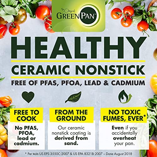 GreenPan Chatham Hard Anodized Healthy Ceramic Nonstick, 5QT Saute Pan Jumbo Cooker with Helper Handle and Lid, PFAS-Free, Dishwasher Safe, Oven Safe, Gray