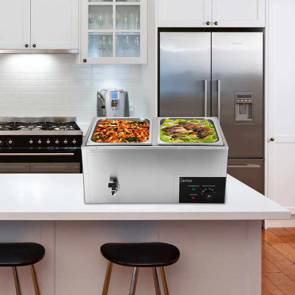 ZOKOP 600W 2-Pan Commercial Electric Food Warmer Stainless Steel Buffet Bain Marie Food Warmer