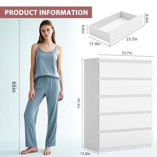 Black Modern 5 Drawer Dresser for Bedroom, 15