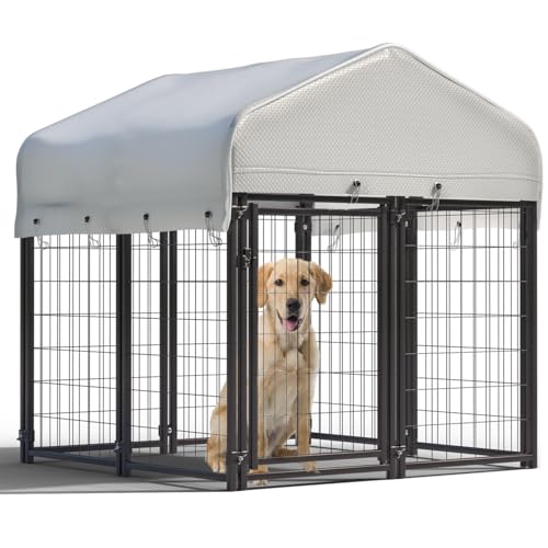 12 Panels Large Dog Kennel Outside Outdoor with Roof Heavy Duty Dog Kennel Outdoor Indoor Dog Playpen Enclosure Pet Pen House Fence Yard Yard for Small Medium Large Dogs 8'x4'x6'