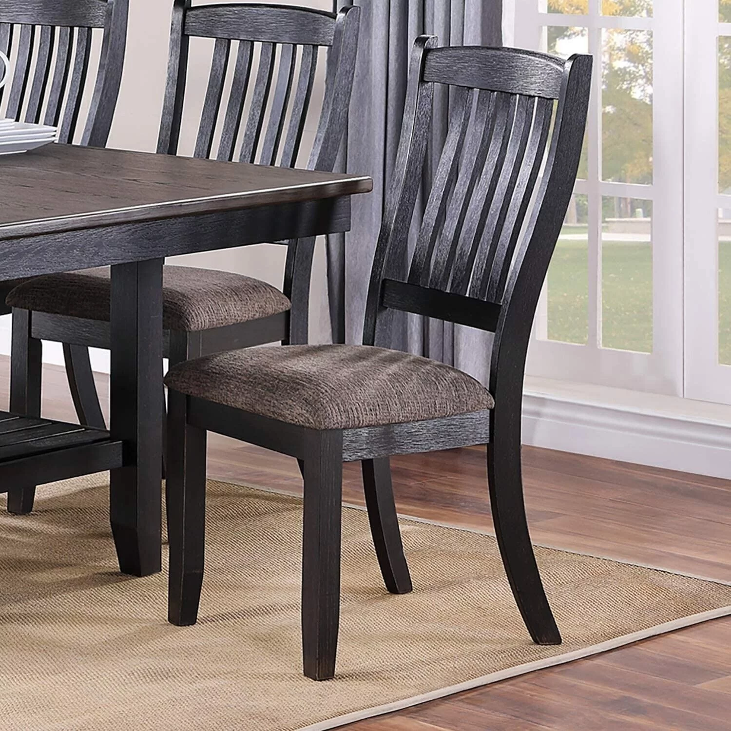 Modern Set of 6 Dining Chairs Fabric Upholstered Seat Unique Back Side Chairs Kitchen Dining Room Furniture Dark Coffee