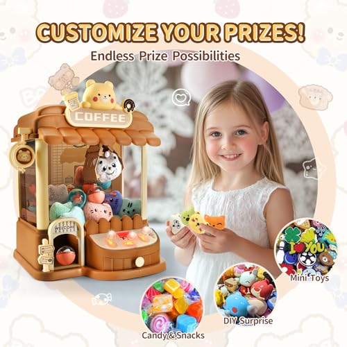 Large Claw Machine for Kids Adults, Mini Vending Machine with 30 Fun Toys, Candy Dispenser Machine, Prize Dispenser with Music Light Birthday Gifts for Boys Girls Age 5-7 8-10 10-12 (Bear)