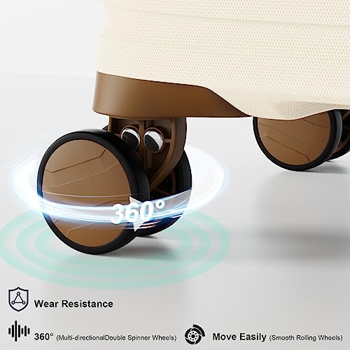 Joyway Carry On Luggage 20 Inch Expandable Suitcase with Spinner Wheel, 4 Piece Hard Shell Luggage Set with TSA Lock(White brown)