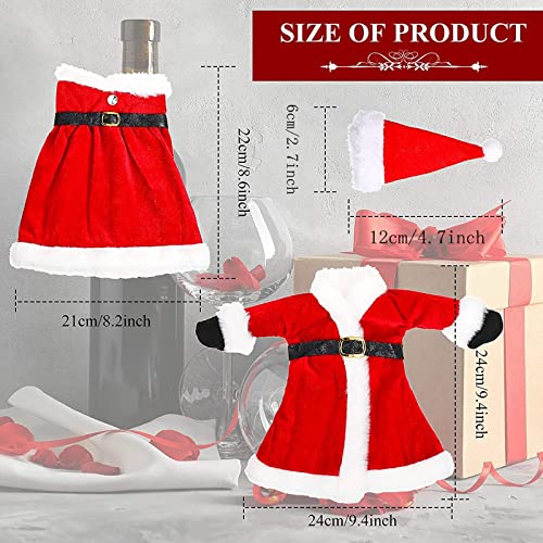 Irenare 2 Sets Christmas Santa Wine Bottle Covers and Mini Santas Hats Decoration Knitted Sweater Santa Claus Bottle Decorative Gifts for Wine Bottles Xmas Party Favors Supplies