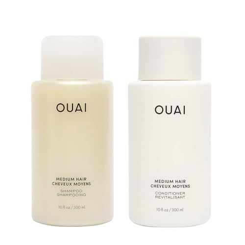OUAI Fine Shampoo and Conditioner Set - Sulfate Free Shampoo and Conditioner for Fine Hair - Made with Keratin, Marshmallow Root, Shea Butter & Avocado Oil - Free of Parabens & Phthalates (10 Fl Oz)