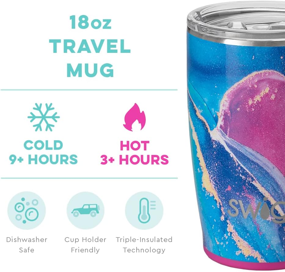 Swig Life 18oz Travel Mug | Insulated Tumbler with Handle and Lid, Cup Holder Friendly, Dishwasher Safe, Stainless Steel, Travel Coffee Cup, Insulated Coffee Mug with Lid and Handle (Razzleberry)