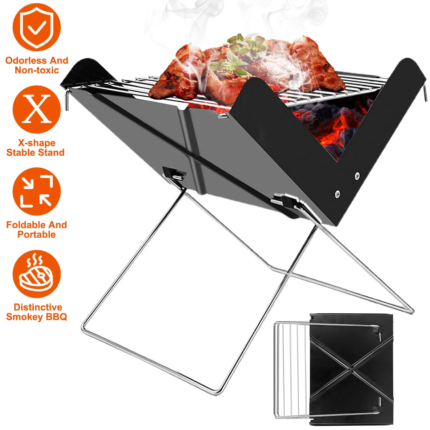 iMounTEK Foldable Mini Stainless Portable Steel BBQ Grill Rack Outdoor Barbecue Charcoal Grill Stove