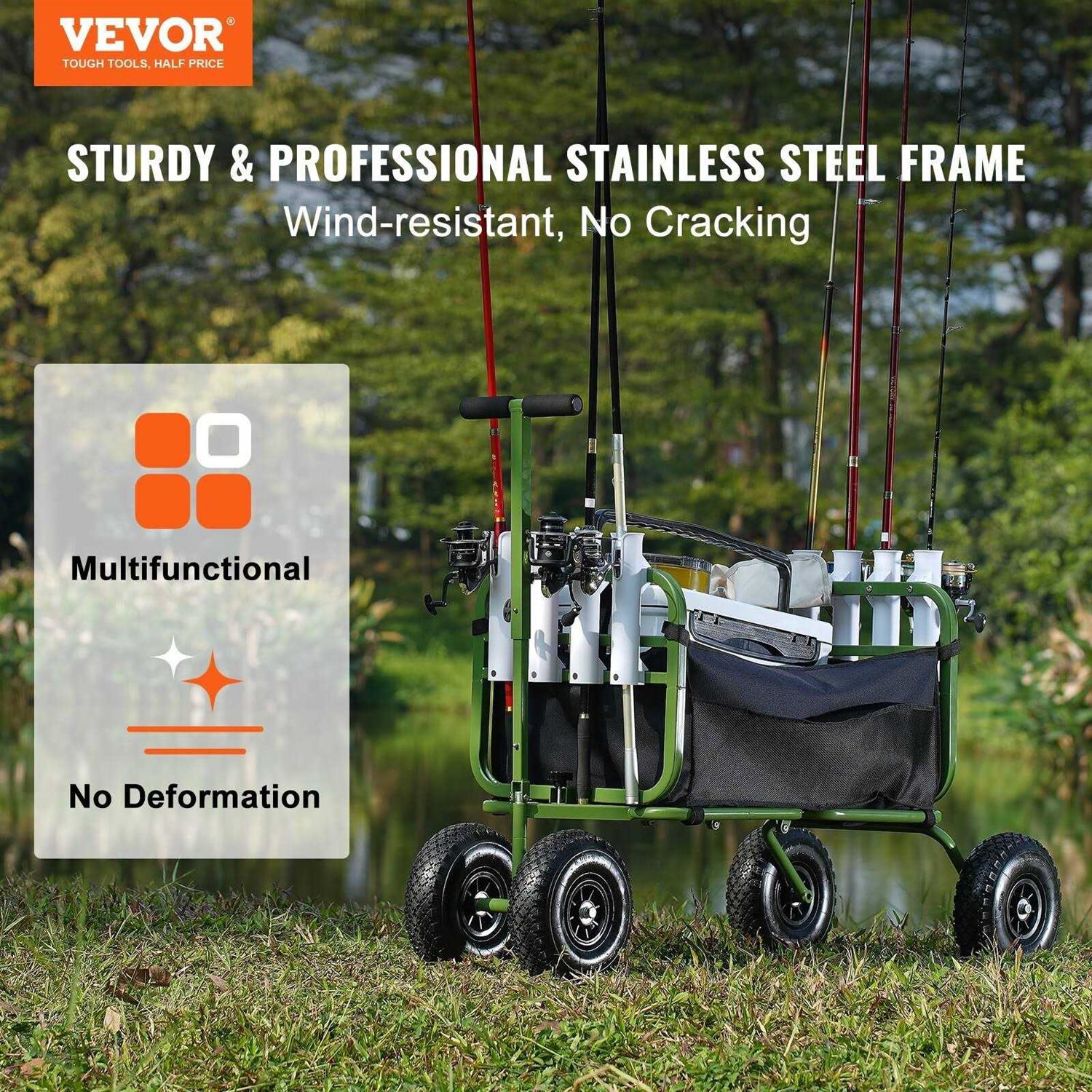 VEVOR Beach Fishing Cart 500 lbs Load Capacity Fish and Marine Cart with Four 13 Big Wheels PU Balloon Tires for Sand Heavy-Duty Aluminum Pier - Shop Hardware Tools Online Store