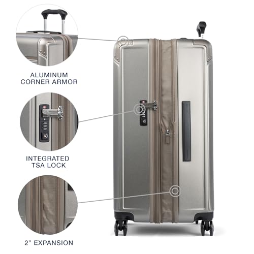 Travelpro Platinum Elite Hardside Expandable Carry on Luggage, 8 Wheel Spinner, TSA Lock, Hard Shell Polycarbonate Suitcase, Metallic Sand, Compact Carry on 20-Inch