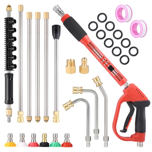 Pressure Washer Gun with 21Pcs Accessories, 5000PSI Pressure Washer Gun with 10Pcs Replacement Extension Wand & 6Pcs Nozzle Tips & M22 Fittings & 3/8