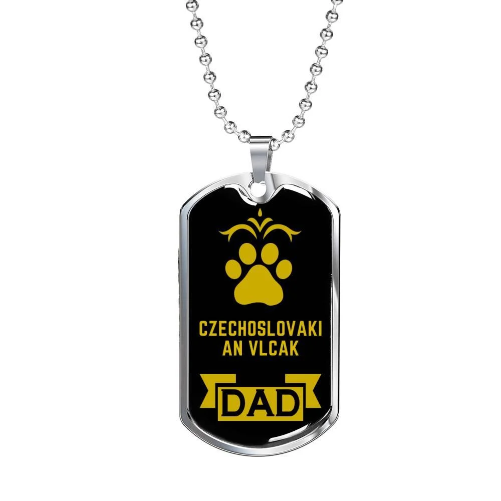 Czechoslovakian Vlcak Dad Dog Necklace Stainless Steel or 18k Gold Dog Tag W 24