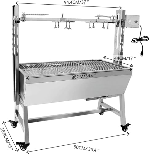 Portable BBQ Whole Pig, Lamb, Goat Charcoal Spit Rotisserie Roaster Grill, 25 Watt Motor, Stainless Steel, With Back Cover Guard,with Baffle