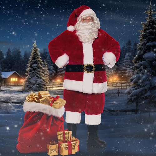 UNDERWRAPS Professional Grade Santa Suit - 11 PIECE Luxurious, Christmas Suit Red Santa Claus Costume, Soft Plush Costume
