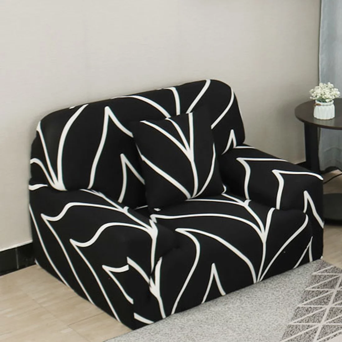 3pcs Slipcover Set for Sofa Loveseat Arm Chair Couch Furniture Protector, Gray Flower