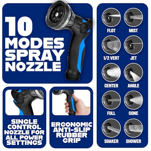 INVICTUS Garden Hose 50Ft x 5/8 in. Sprayer Nozzle Included, 2-Layer Heavy Duty Drinking RV Water Hose 50 Ft, Flexible, Lightweight, NON Expandable, Kink Resistant, Easy Connect Fittings, 400 PSI