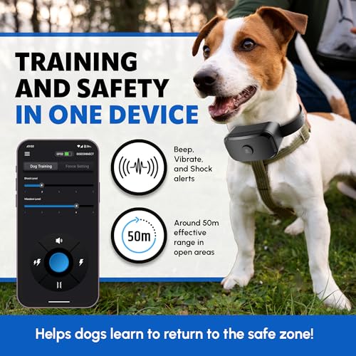 Upgrated GF02 Plus - Customizable GPS Dog Fence with Remote Training, No Subscription Required, Set Up Boundary in 1 Minute with App, Waterproof GPS Dog Collar System, Long Battery Life