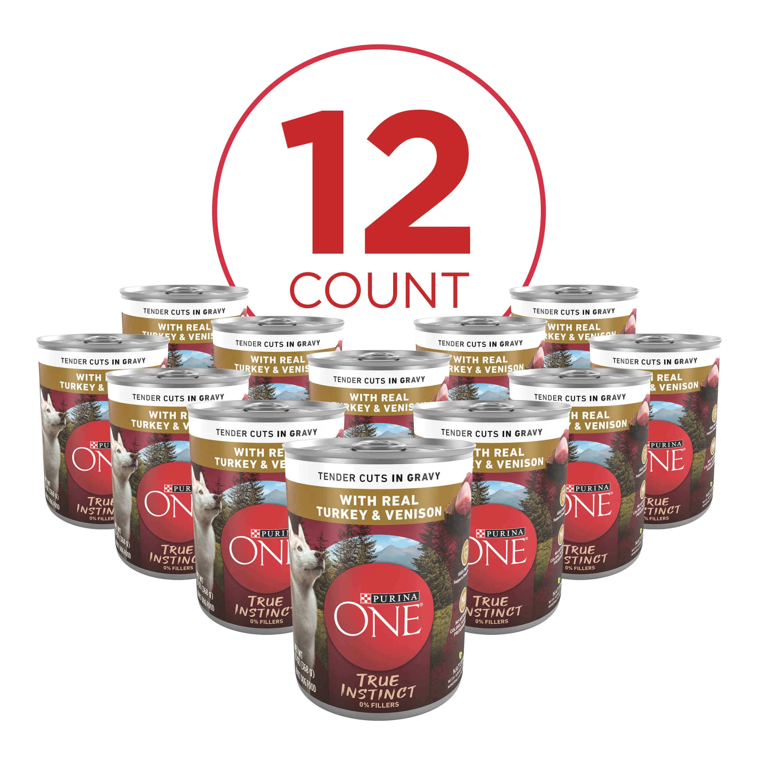 Purina One True Instinct Wet Dog Food High Protein Tender Cuts in Gravy, Real Turkey & Venison, 13 oz Cans (12 Pack)