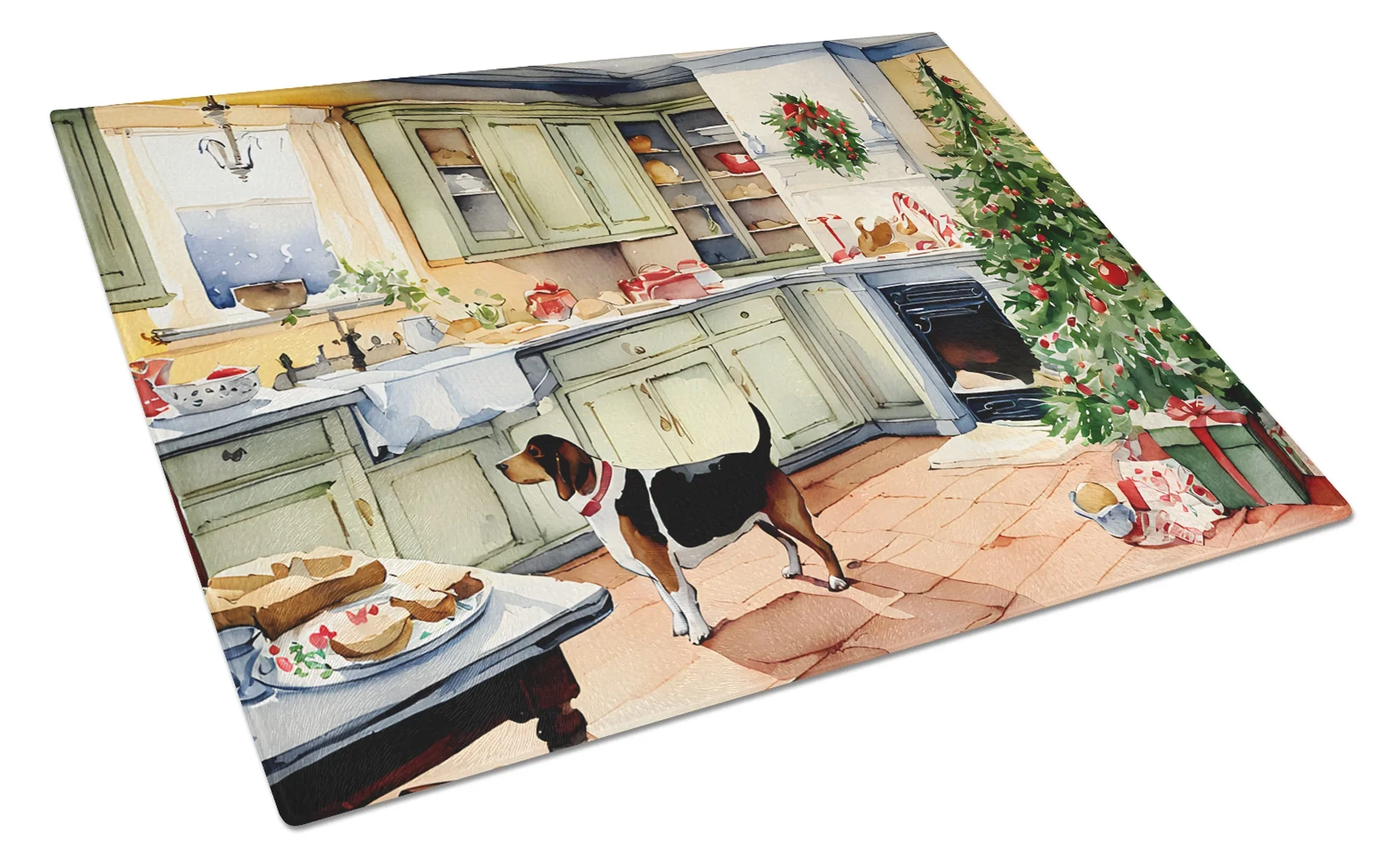 Basset Hound Christmas Cookies Glass Cutting Board 12 in x 15 in