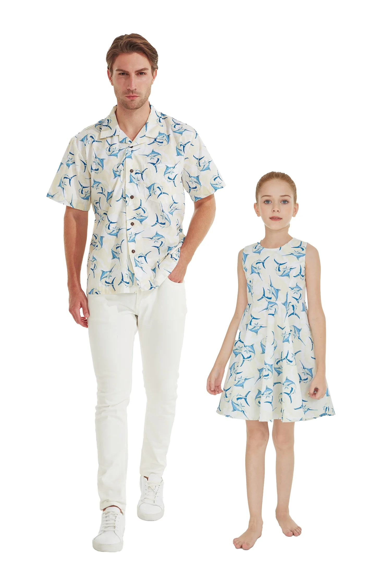 Matchable Hawaiian Luau Father Daughter Shirt Dress, Marlin Yellow, Girl, Size 6 Years