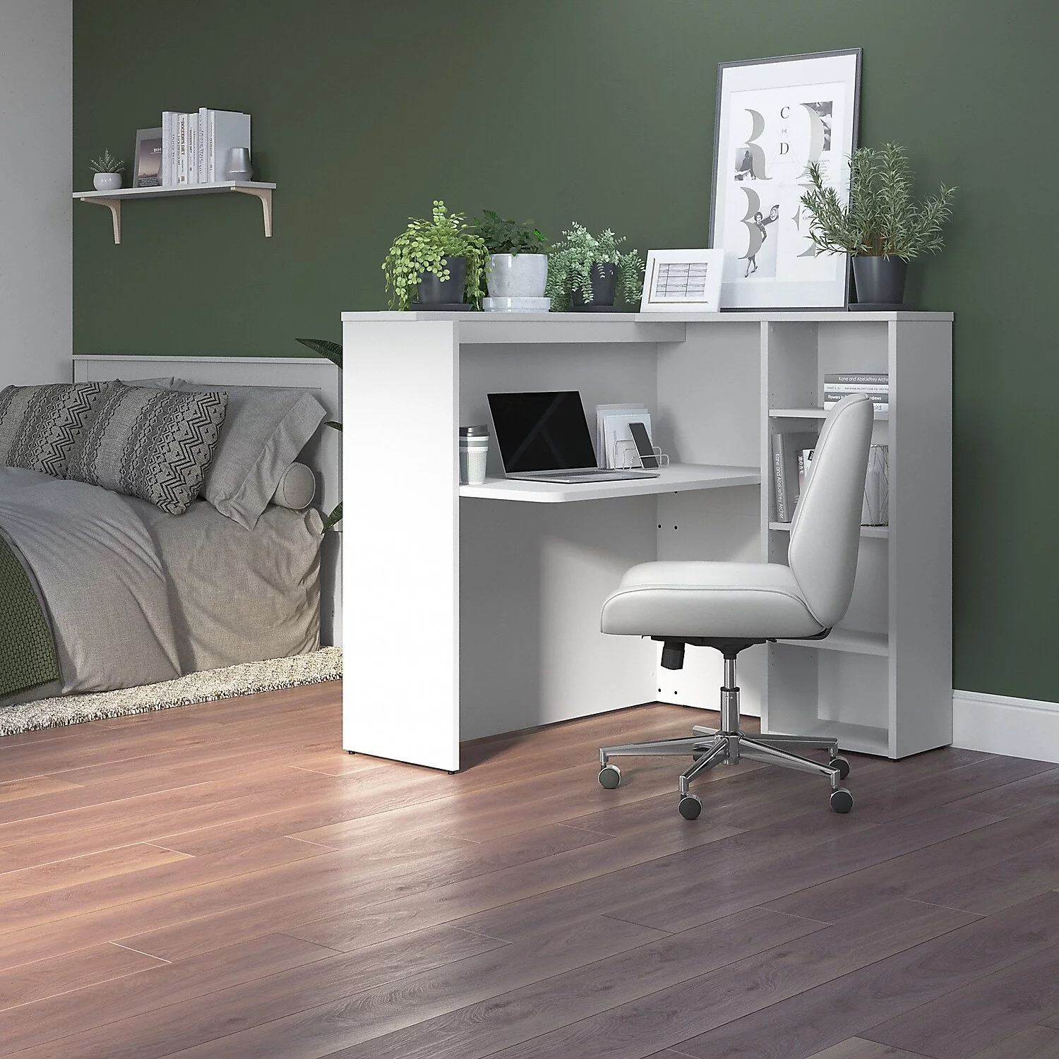 Studio C 48W Privacy Desk with Shelves in White - Engineered Wood