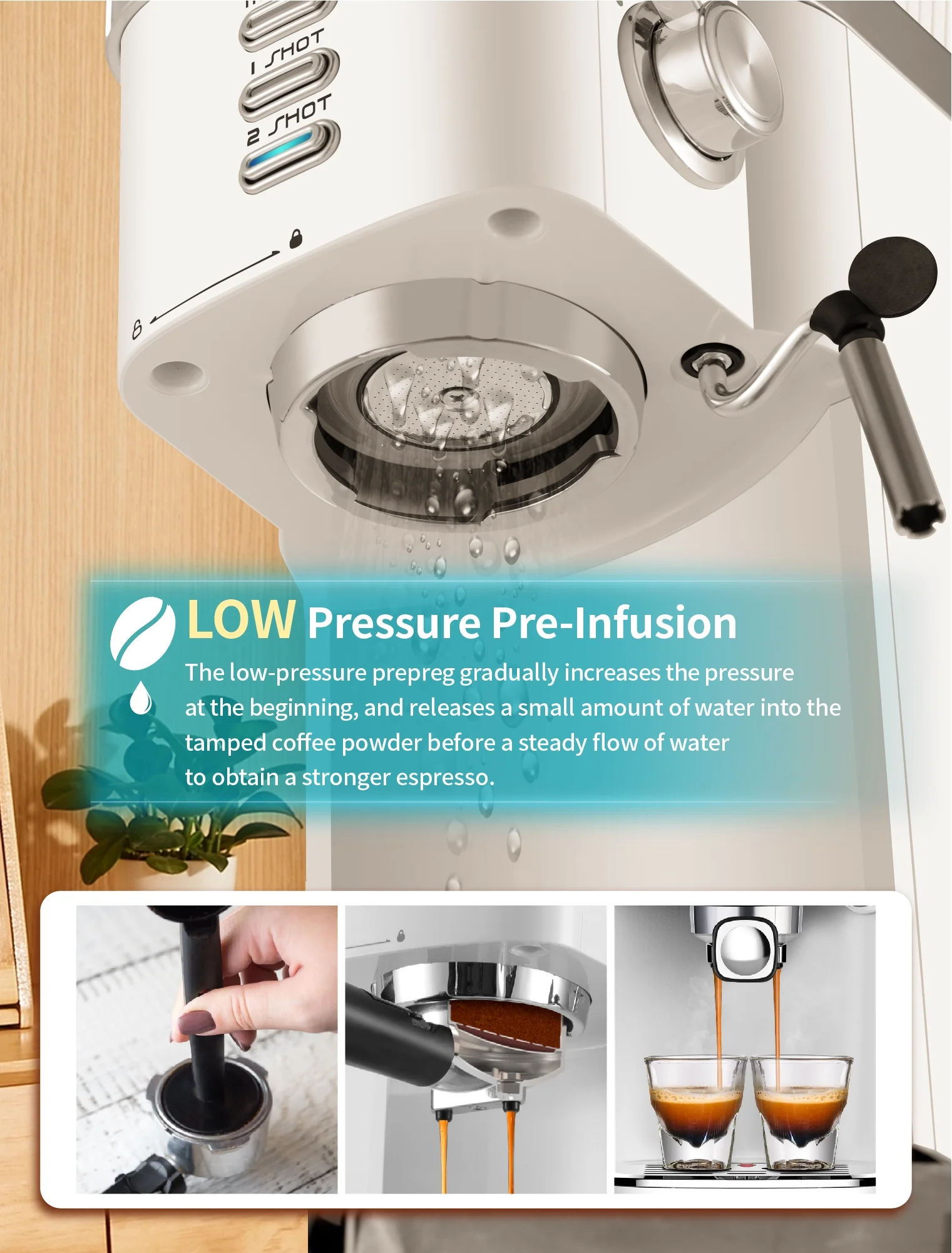 Gevi Espresso Machine 20 Bar Automatic Coffee Maker with Milk Frother Wand, 40.58 oz, New, White