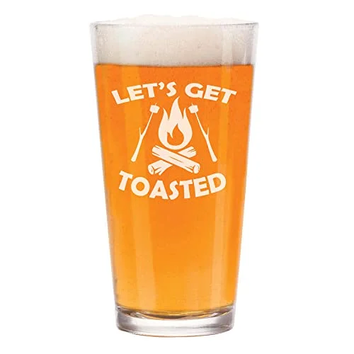16 oz Beer Pint Glass Let's Get Toasted Funny Camping Outdoors