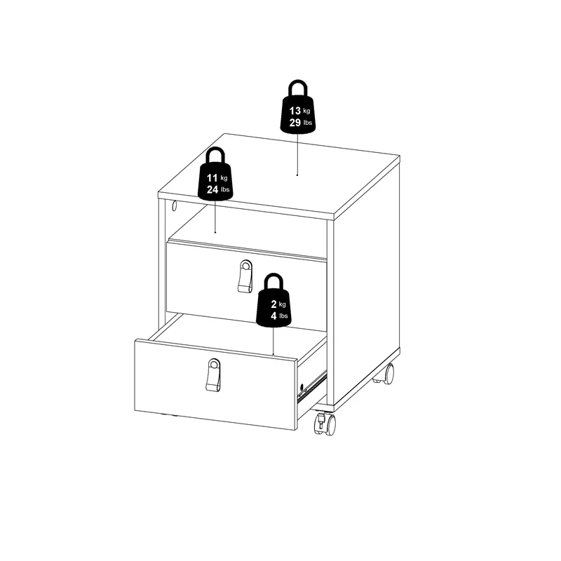 Home Square 2 Piece 2 Drawer 1 Shelf Mobile Cabinet Set in White