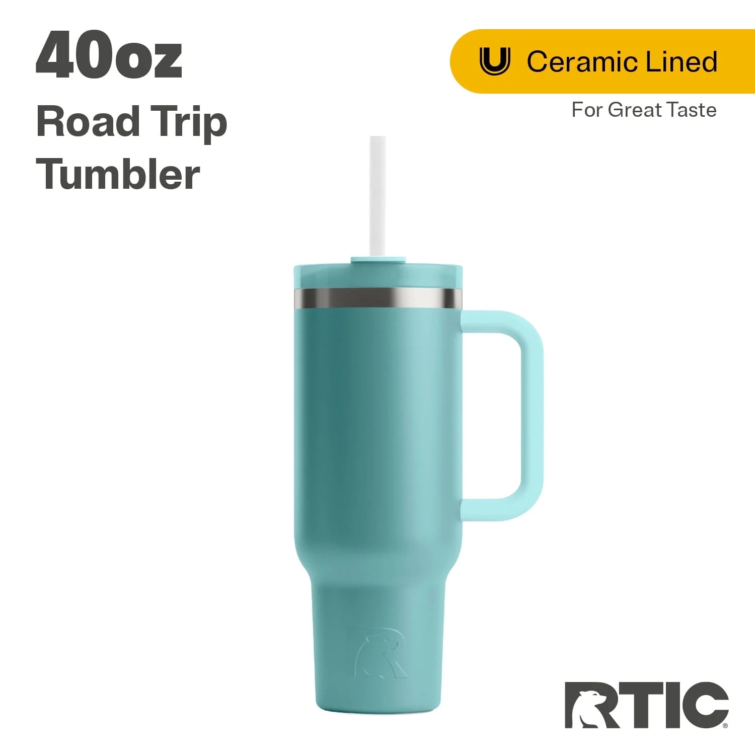 RTIC 40 OZ Ceramic Lined Road Trip Tumbler, Leak-Resistant Lid with Straw, Lagoon