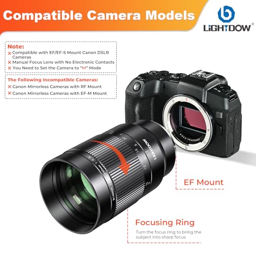 Lightdow EF 240mm F5.6 Reflex Lens - Telephoto Manual DSLR Cameras Lens for Canon EOS Rebel T Series (T8i/T7i/T7/T6/T3i/T2i/4000D/850D/SL3/SL2) & High-End DSLRs (6D Mark II/5D Mark IV/90D/80D/77D)