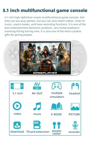 JXD Multifunctional Video Game Console 5.1 inch 7500 Free Retro Games Handheld Game Console Portable Pocket Children's Game Player Mini Arcade Emulator Device mp3/4 Holiday (Black)