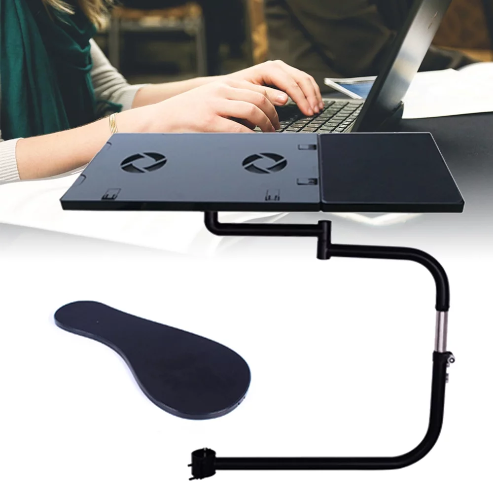 Anqidi Laptop Holder Motion Chair Leg Clamping Keyboard Tray Stand Support Adjustable Keyboard Mount w/USB Fan and Mouse Mat