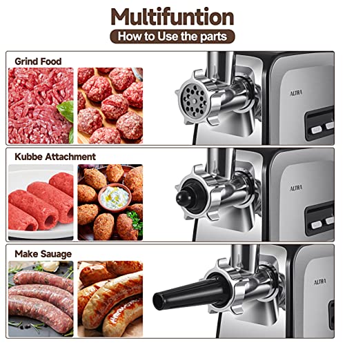 Meat Grinder, Sausage Stuffer, [2800W Max] Electric Meat Mincer with Stainless Steel Blades & 3 Grinding Plates,Sausage Maker & Kubbe Kit for Home Kitchen & Commercial Using (MG090-S)