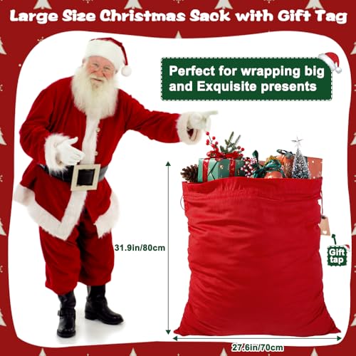 DIYDEC Large Christmas Velvet Santa Bags 31'' x 28'' Christmas Red Gift Presents Bags with Drawstring Large Santa Gift Sack for Xmas Present Party Supply Costume Holiday Wrapping