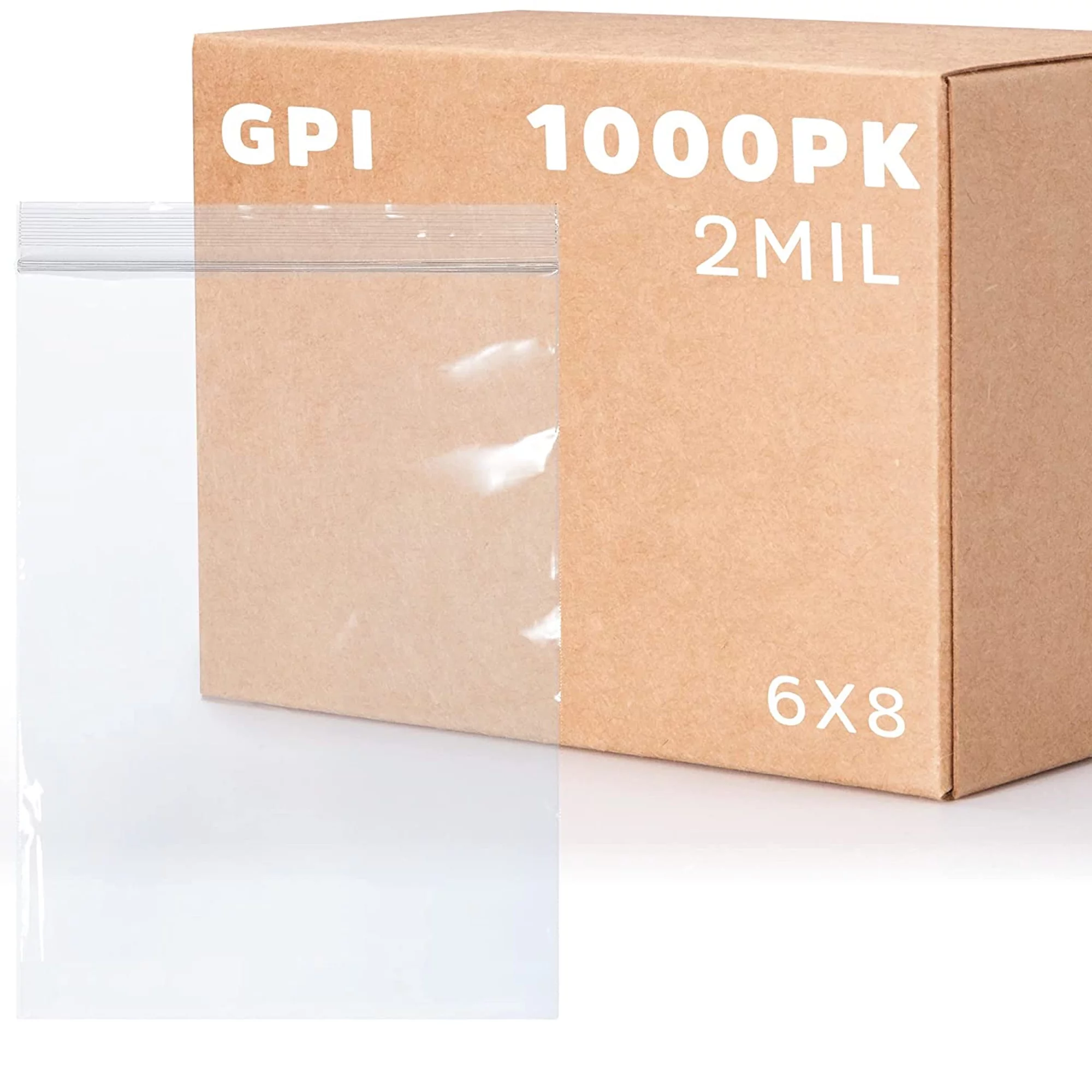 GPI 6” x 8” Ziplock Bag 2 Mil Clear Resealable Bags for Packaging, Storage & Shipping, 1000-Pack