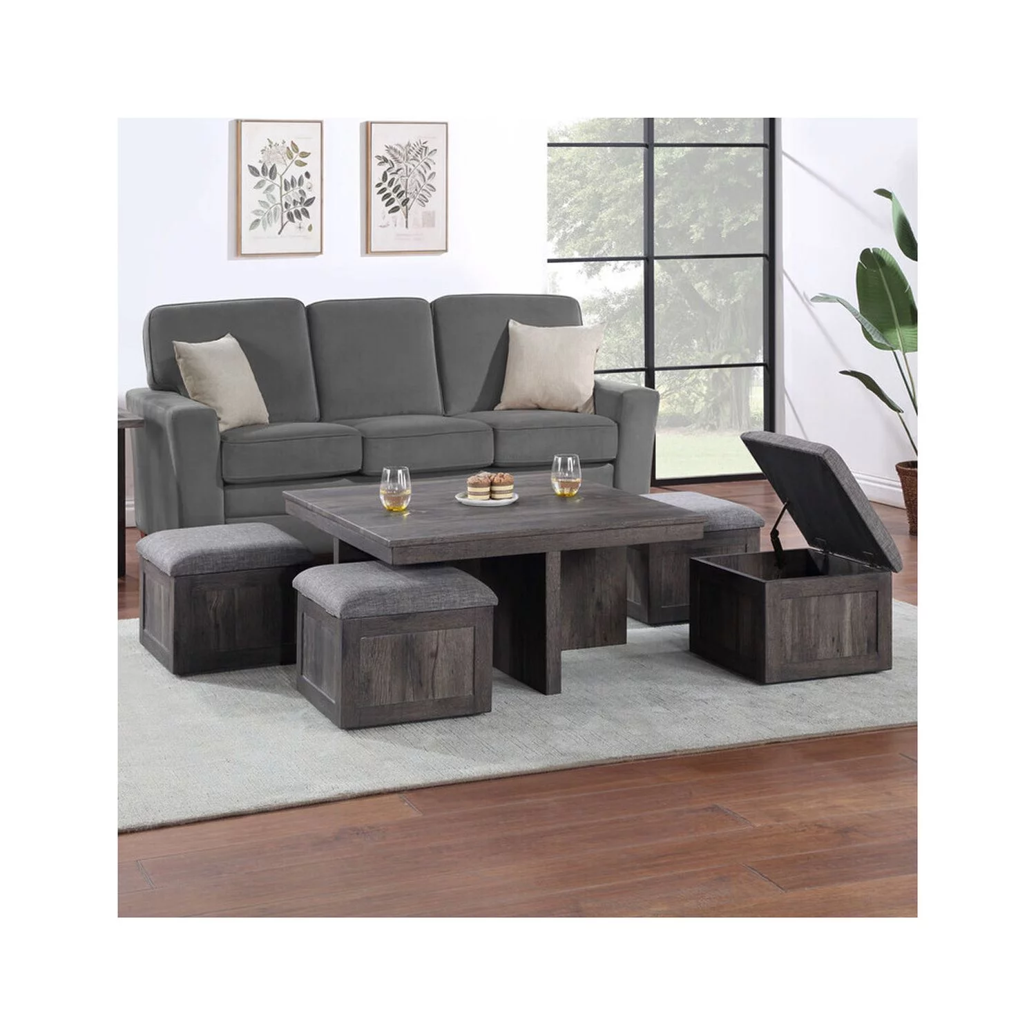 Maykoosh Antique Coffee Table with Storage Stools