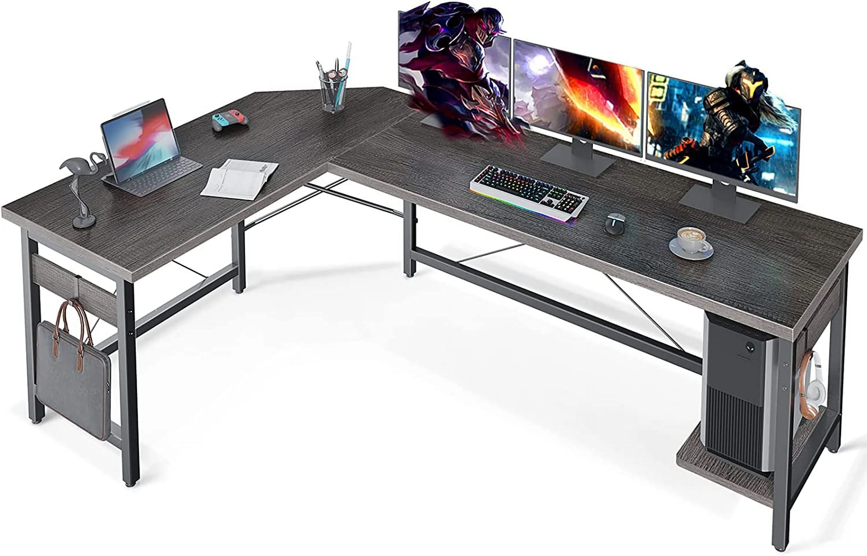 66" L Shaped Gaming Desk  Corner Computer Desk  Sturdy Home Office Computer Table  Writing Desk  Larger Gaming Desk Workstation  Vintage