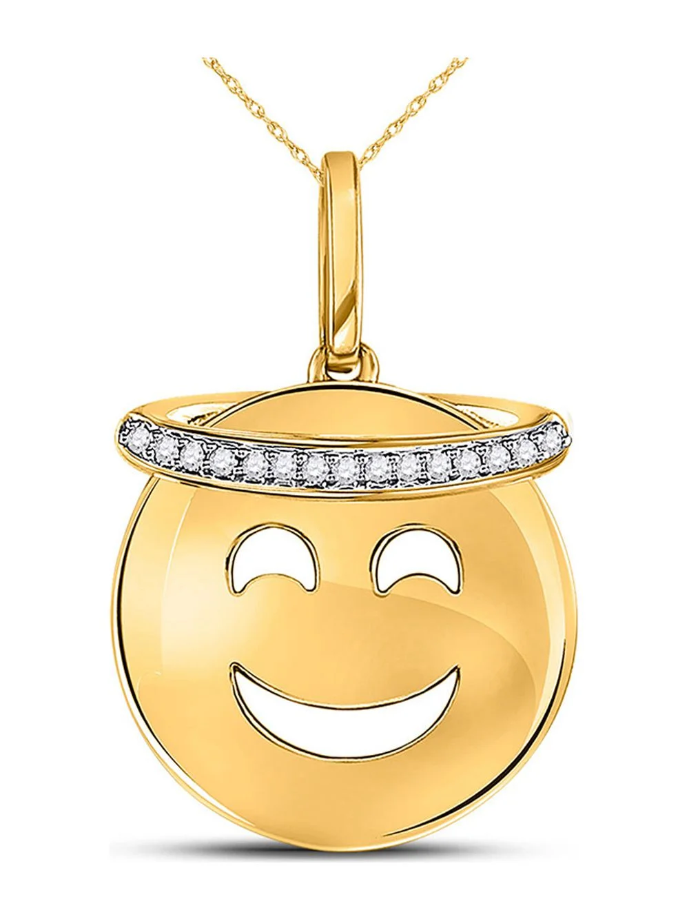 10kt Yellow Gold Womens Round Diamond Smiley Face Halo Emoji Pendant 1/20 Cttw