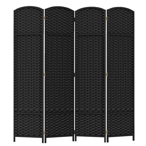 Room Divider 4 Panel Screen 5.6 Ft Tall Partition Room Dividers Brown Privacy Screens Folding Room Separation Free Standing Waterproof Wood Frame Wall Divider