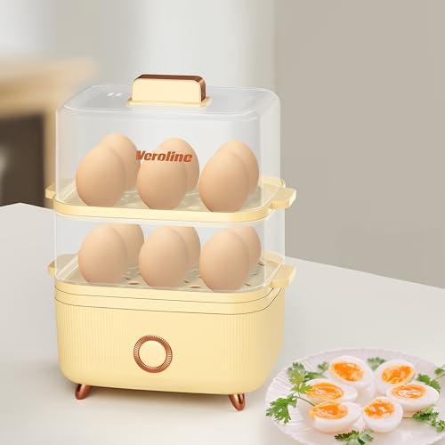 Rapid Egg Cooker, 12 Egg Capacity Electric Egg Cooker for Hard Boiled Eggs, Soft, Medium, Poached Eggs, Food & Vegetable Steamer for Breakfast, Over-Heat Protect, One-Touch Button, BPA Free