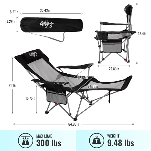 #WEJOY 2-in-1 Reclining Camping Chair with Footrest for Adults Folding Lounge Chair with Adjustable Backrest Lightweight Camping Chairs Heavy Duty Camp Chairs for Outdoor