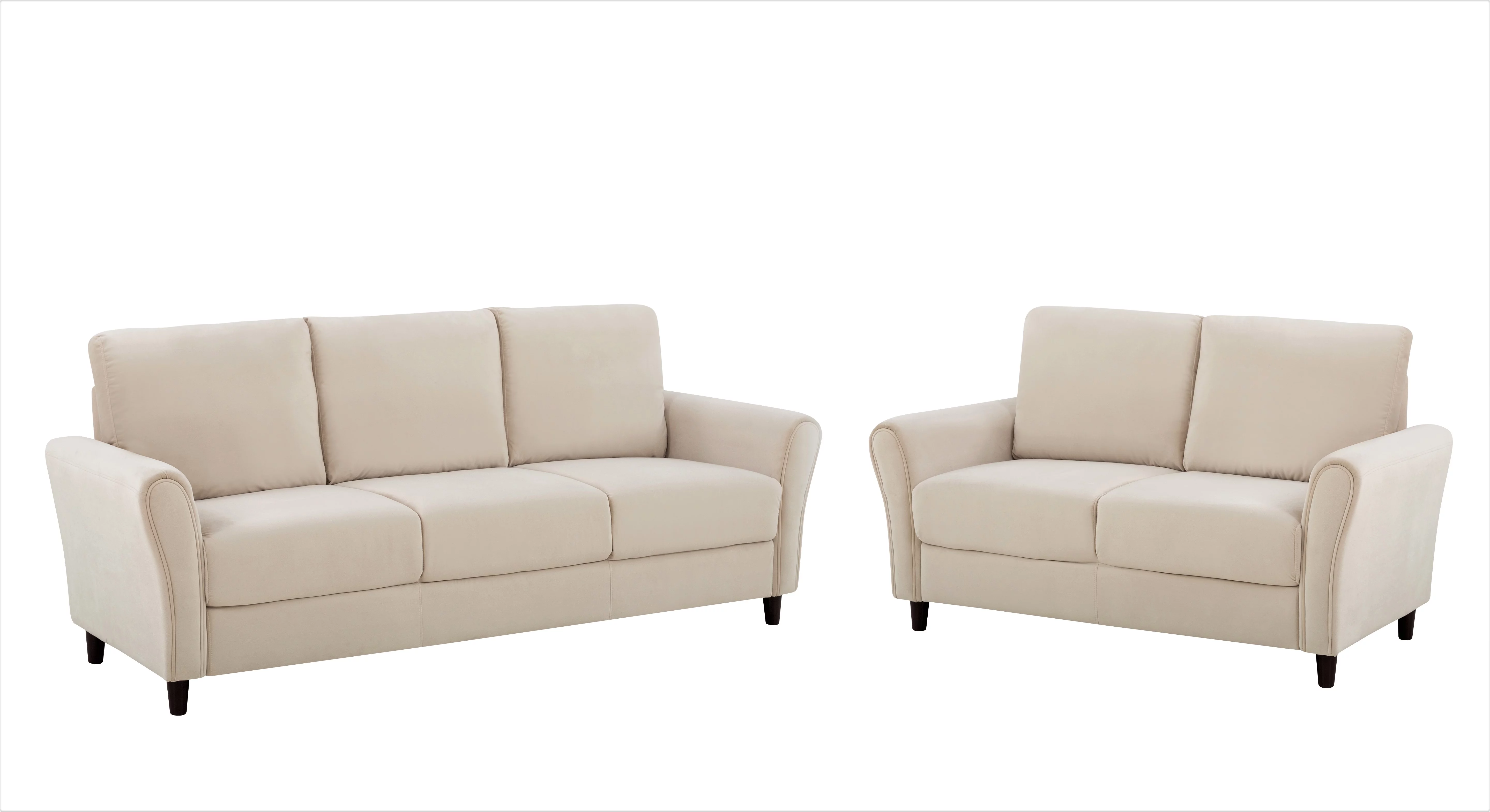 Uspridefurniture Corel Flared Arm Ivory Velvet 2Pcs Living Room Set, Sofa and Loveseat