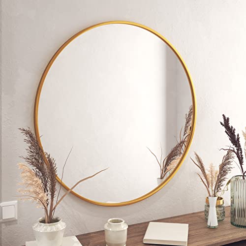 Gold Circle Wall Mirror 36 Inch Round Wall Mirror for Entryways, Washrooms, Living Rooms and More (Gold, 36