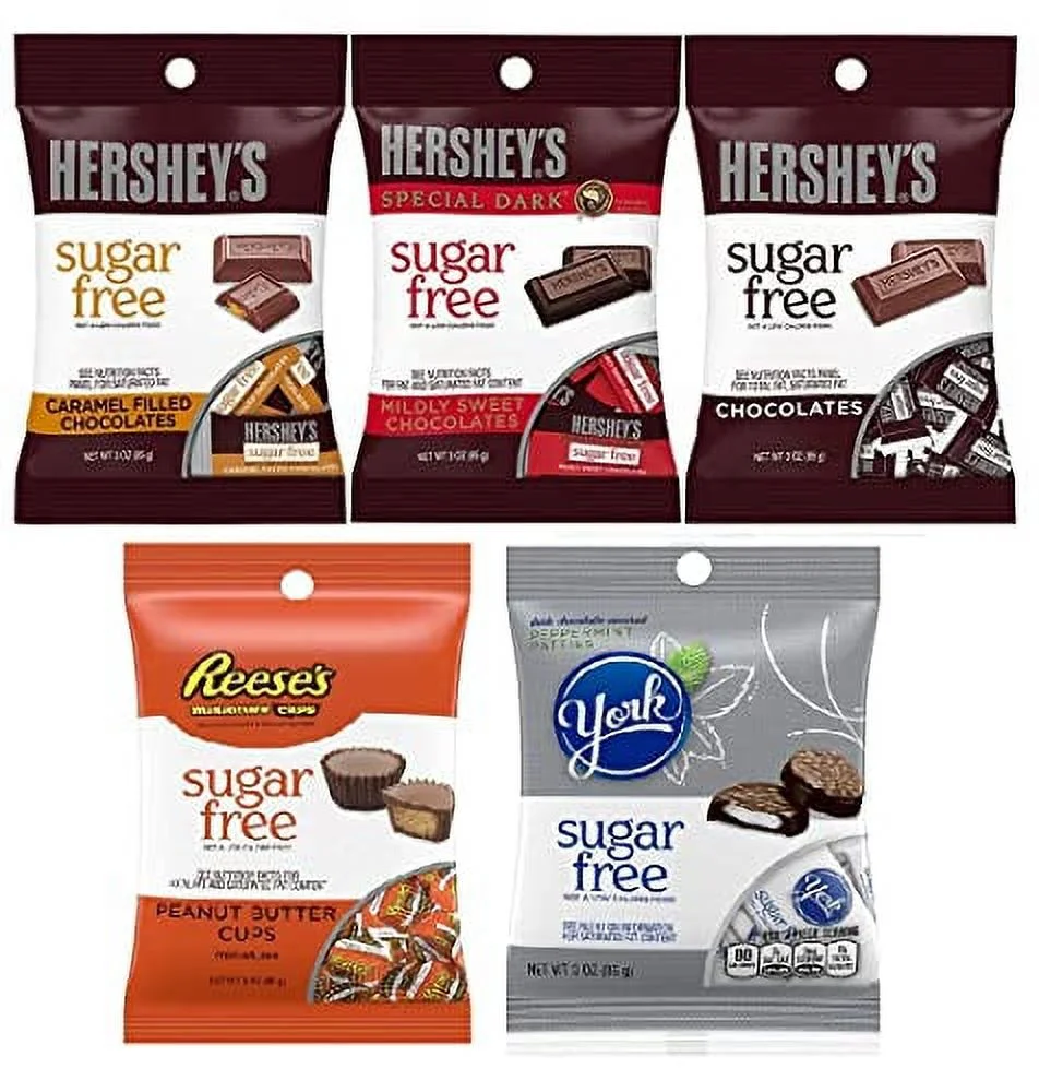 Sugar Free Hershey Ultimate Variety 5 Pack - Caramel Filled, Special Dark, Chocolates, Peanut Butter Cups, Peppermint Patties, 3 ounces